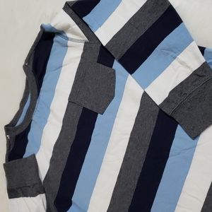 Boys 7 Blue White Gray Striped Gymboree Long Sleeve Pocket Tee 100% Cotton